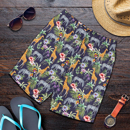 Tropical Zebra Giraffe Pattern Print Men's Shorts