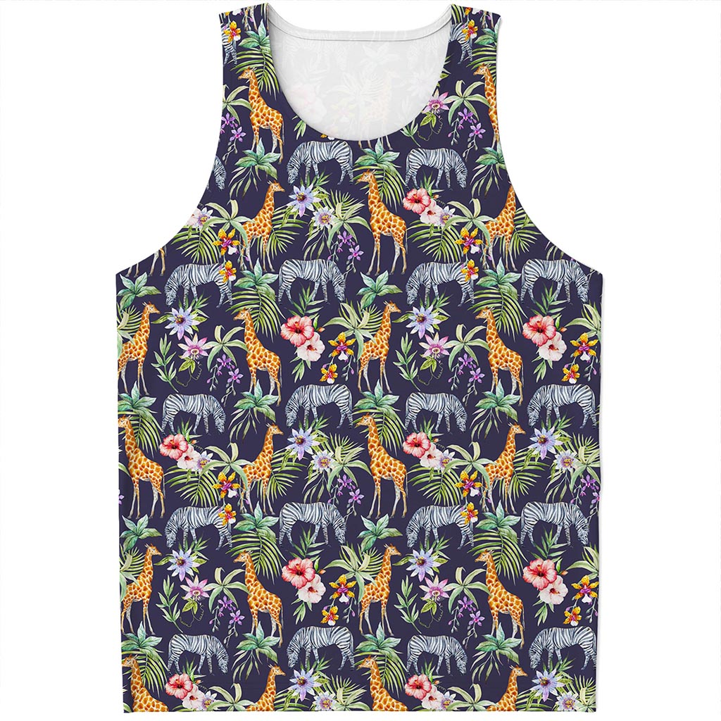 Tropical Zebra Giraffe Pattern Print Men's Tank Top