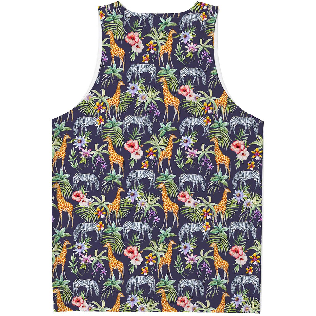 Tropical Zebra Giraffe Pattern Print Men's Tank Top