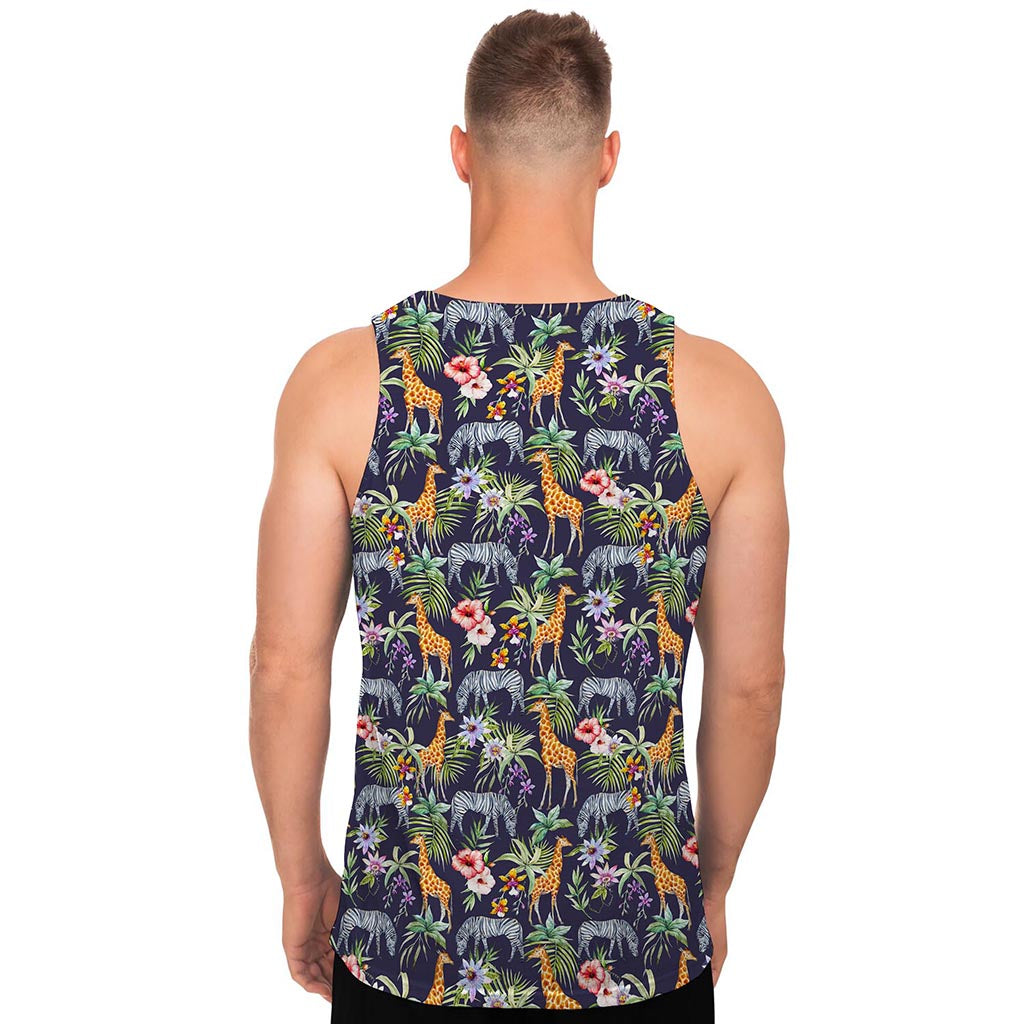 Tropical Zebra Giraffe Pattern Print Men's Tank Top