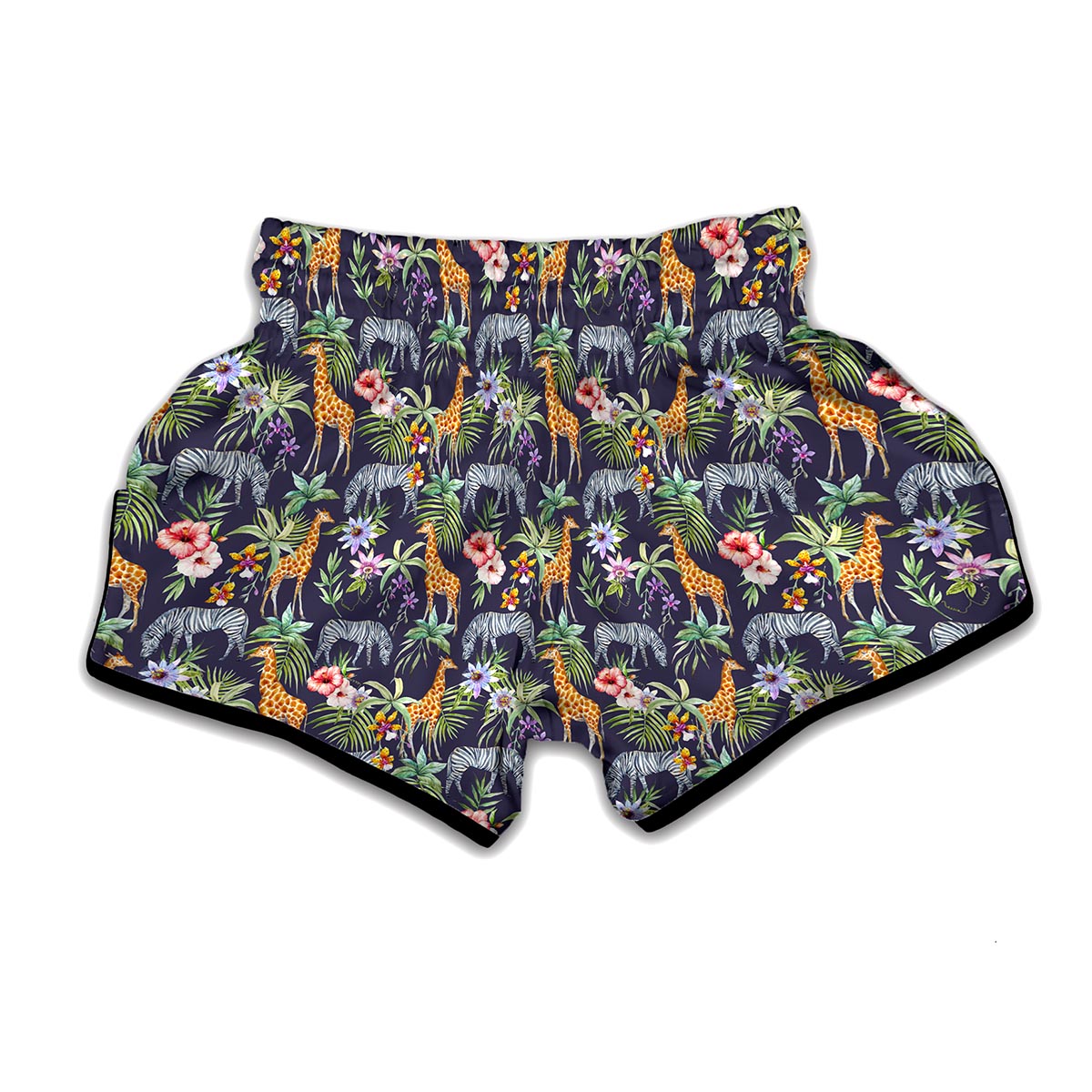 Tropical Zebra Giraffe Pattern Print Muay Thai Boxing Shorts