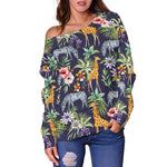 Tropical Zebra Giraffe Pattern Print Off Shoulder Sweatshirt GearFrost