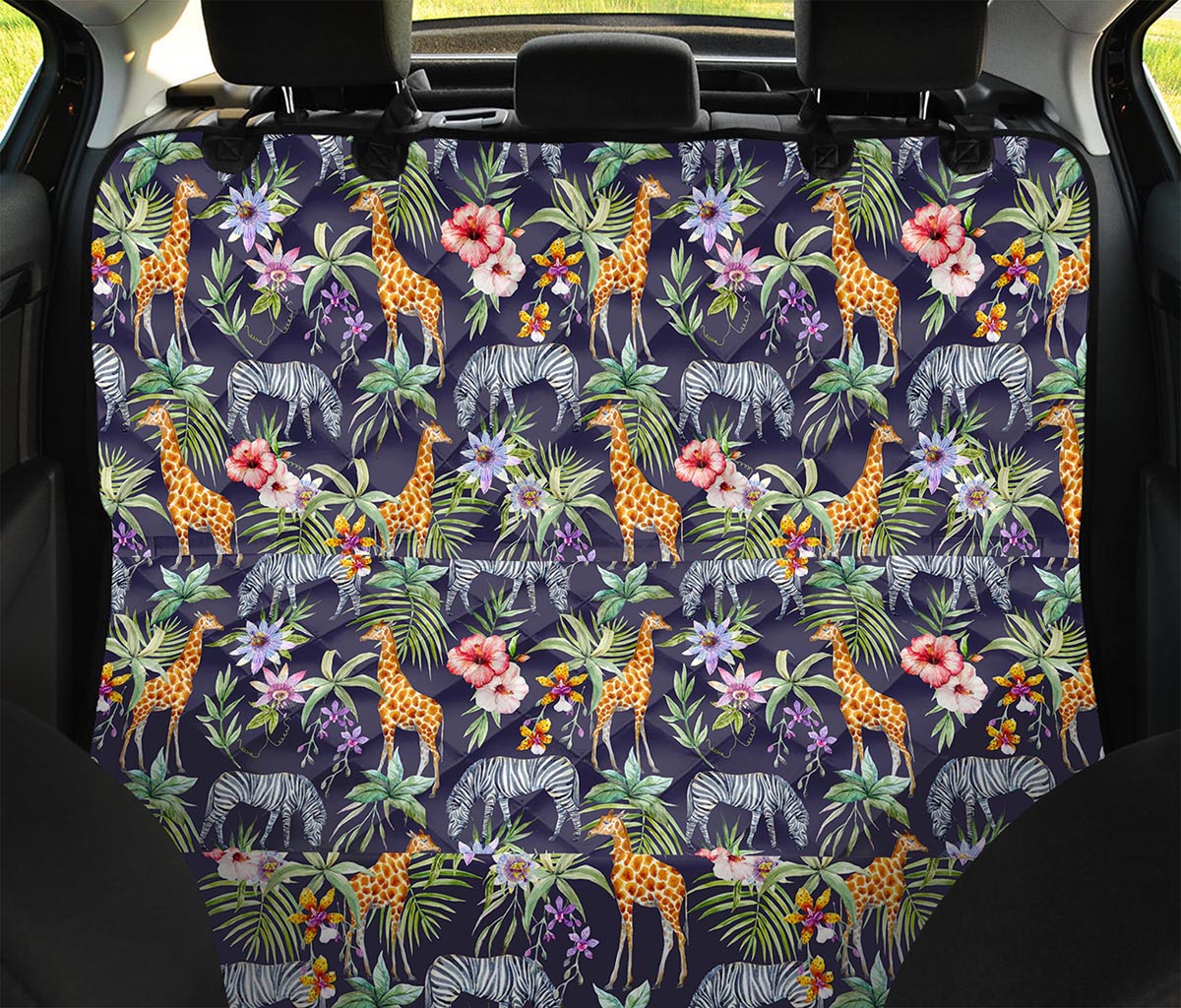 Tropical Zebra Giraffe Pattern Print Pet Car Back Seat Cover