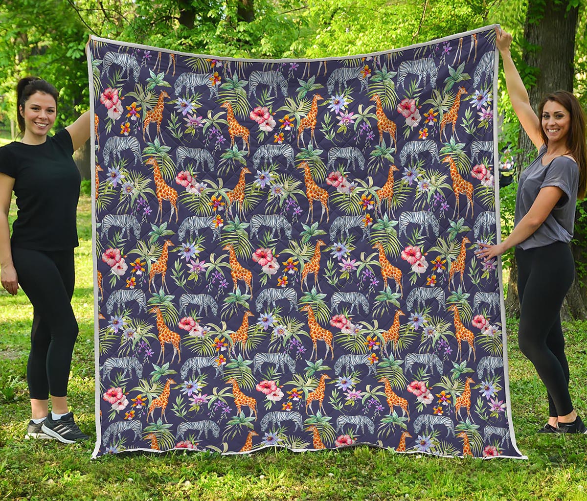 Tropical Zebra Giraffe Pattern Print Quilt