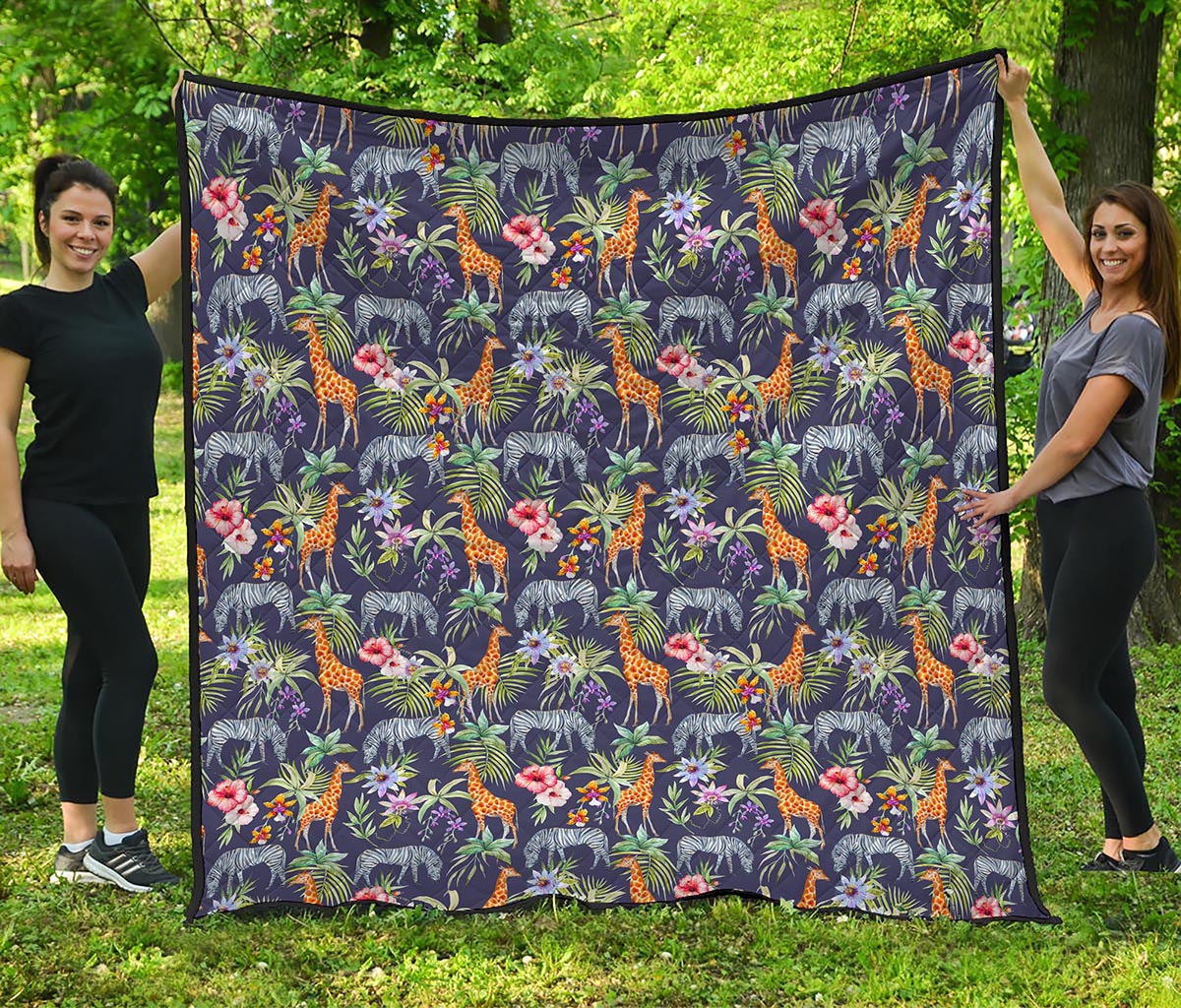 Tropical Zebra Giraffe Pattern Print Quilt