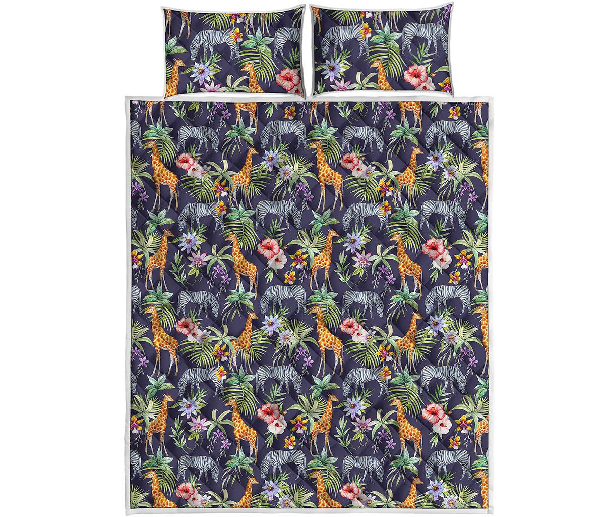 Tropical Zebra Giraffe Pattern Print Quilt Bed Set