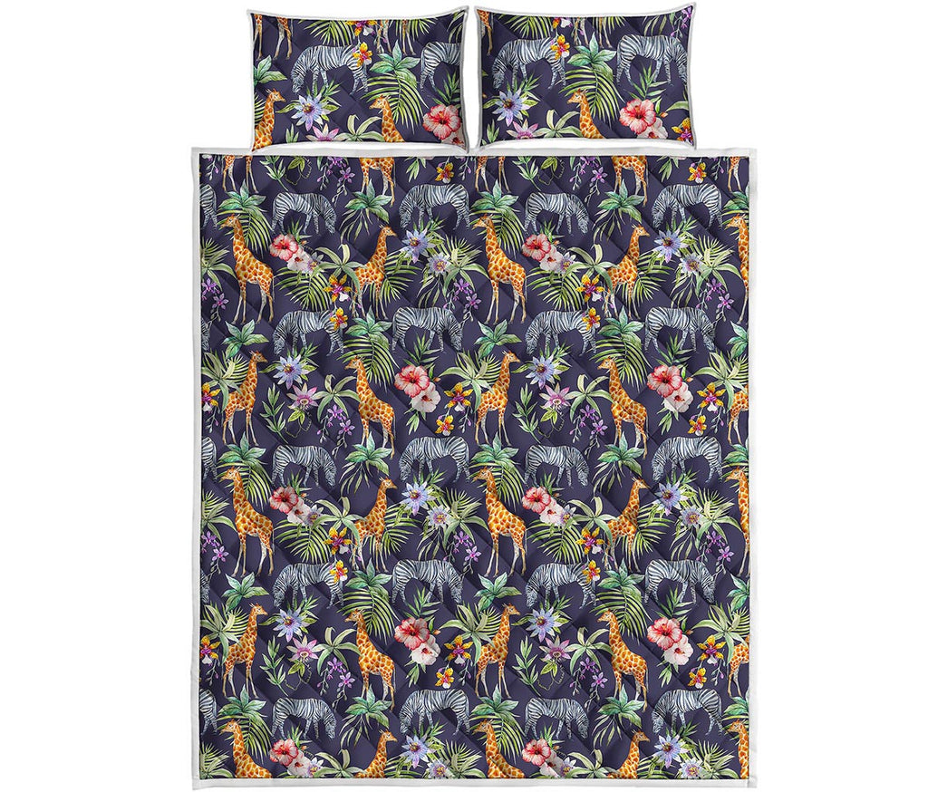 Tropical Zebra Giraffe Pattern Print Quilt Bed Set