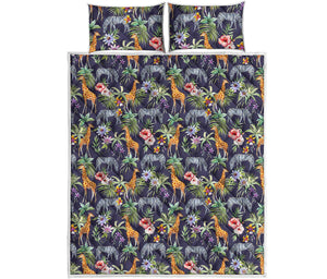 Tropical Zebra Giraffe Pattern Print Quilt Bed Set