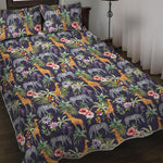 Tropical Zebra Giraffe Pattern Print Quilt Bed Set