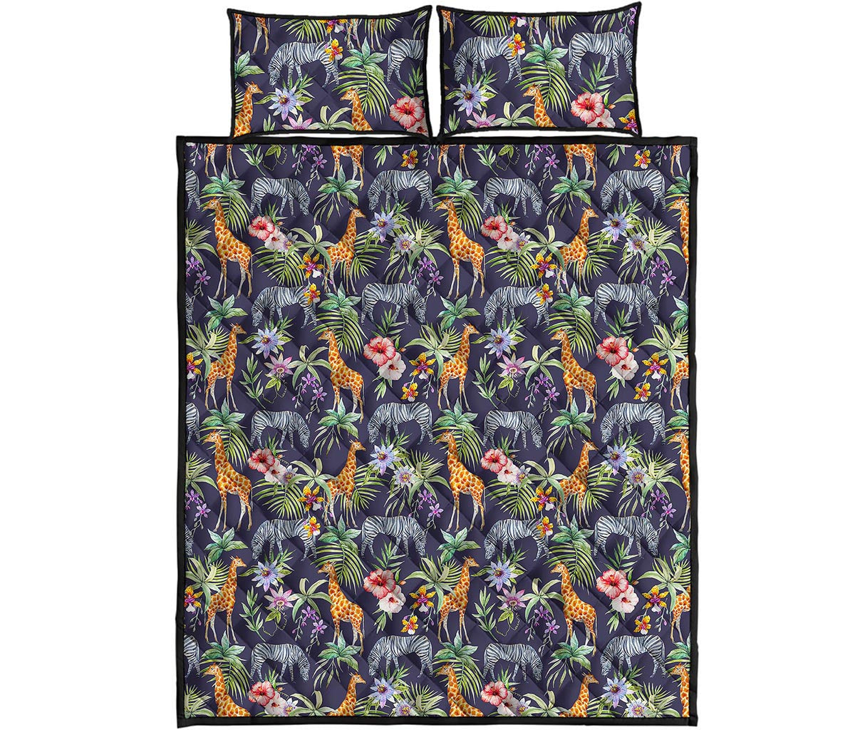 Tropical Zebra Giraffe Pattern Print Quilt Bed Set