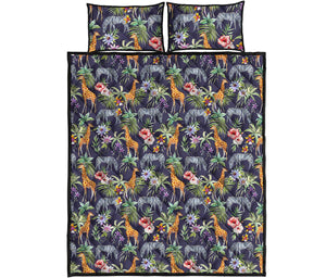 Tropical Zebra Giraffe Pattern Print Quilt Bed Set