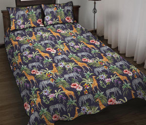 Tropical Zebra Giraffe Pattern Print Quilt Bed Set