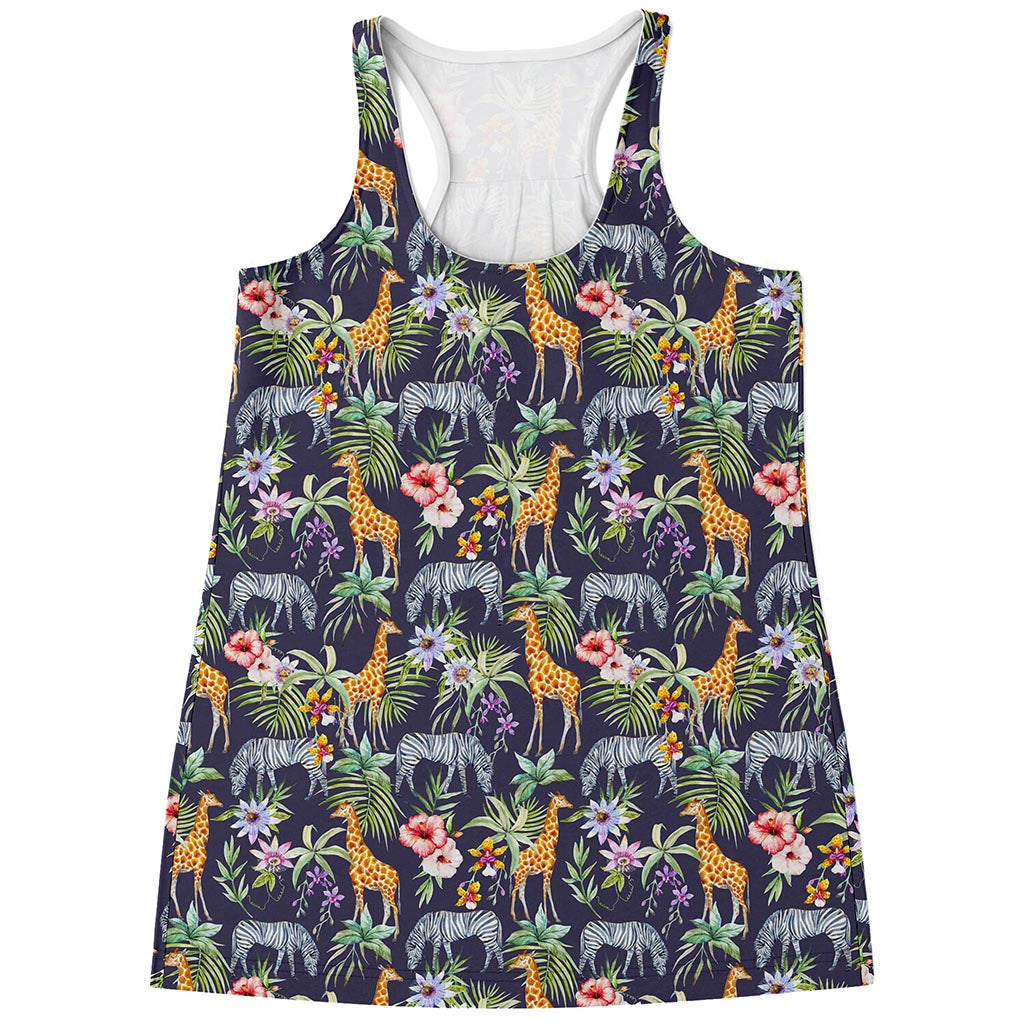 Tropical Zebra Giraffe Pattern Print Women's Racerback Tank Top