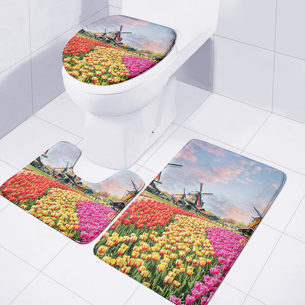 Tulip Field Print 3 Piece Bath Mat Set
