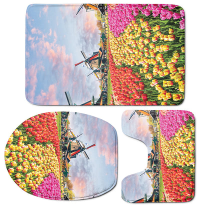 Tulip Field Print 3 Piece Bath Mat Set