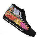 Tulip Field Print Black High Top Shoes