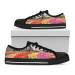 Tulip Field Print Black Low Top Shoes