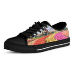 Tulip Field Print Black Low Top Shoes