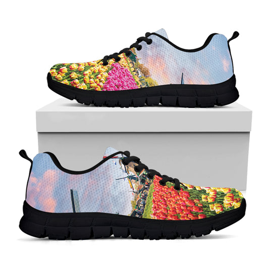 Tulip Field Print Black Sneakers