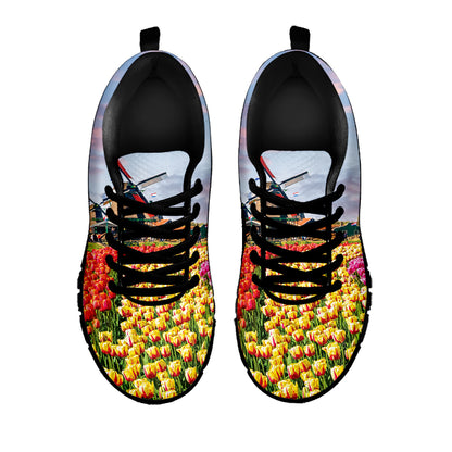 Tulip Field Print Black Sneakers