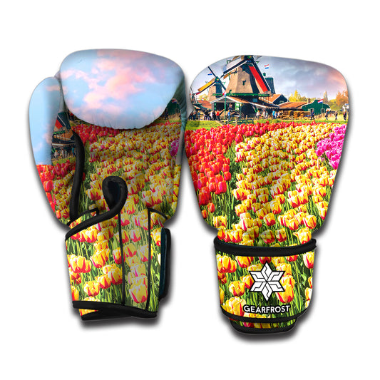 Tulip Field Print Boxing Gloves