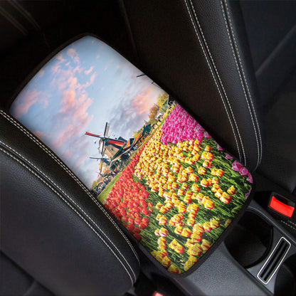 Tulip Field Print Car Center Console Cover
