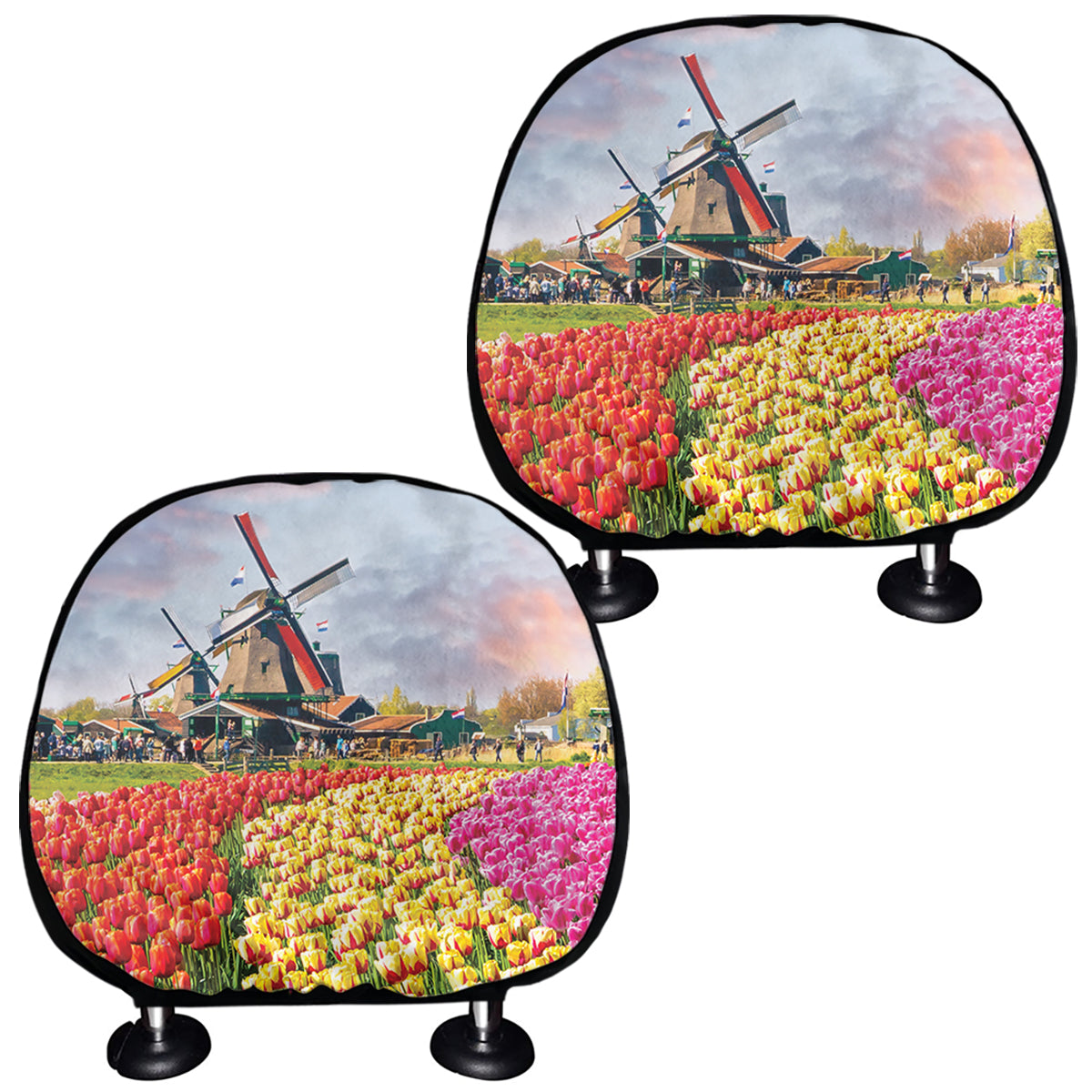 Tulip Field Print Car Headrest Covers