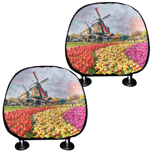 Tulip Field Print Car Headrest Covers