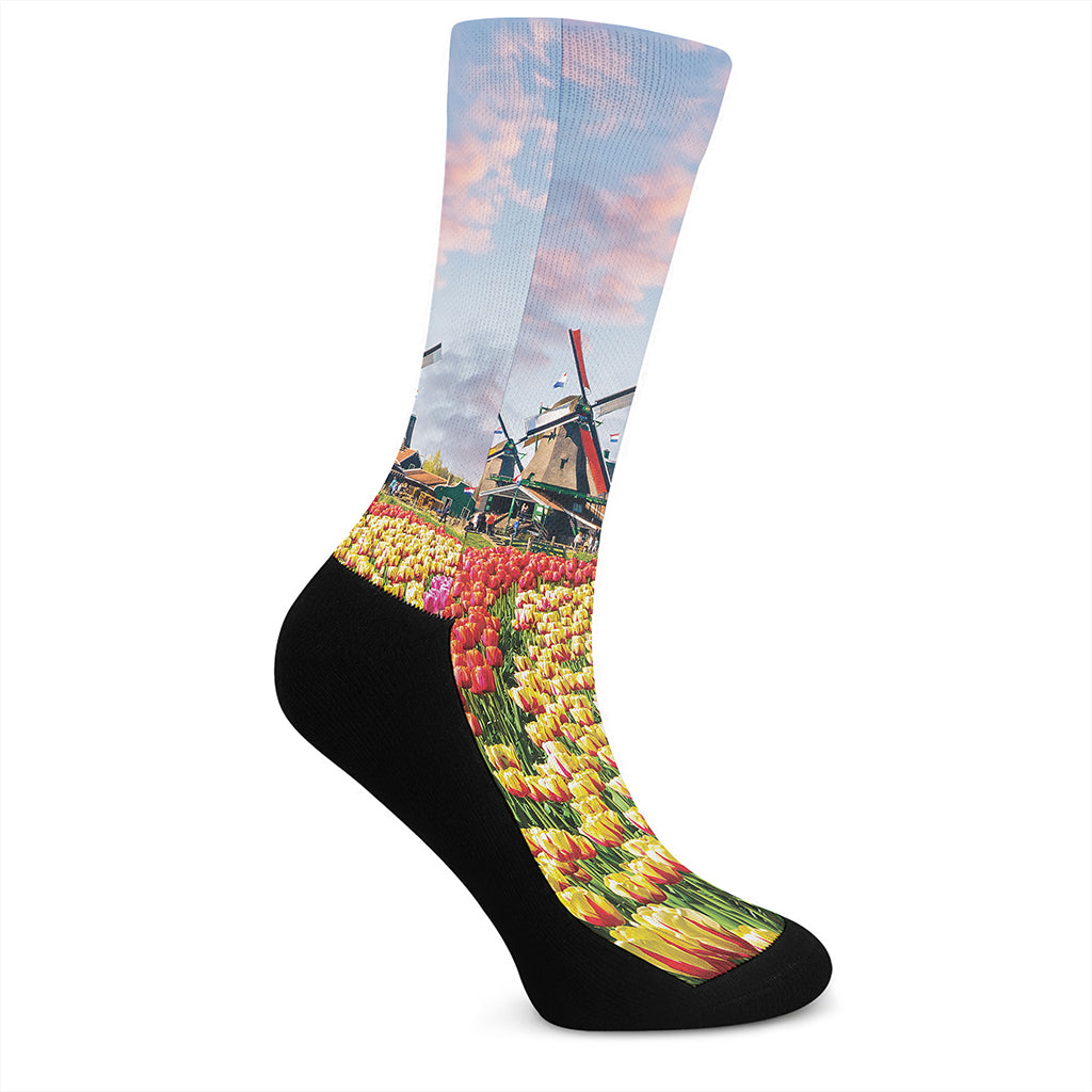 Tulip Field Print Crew Socks