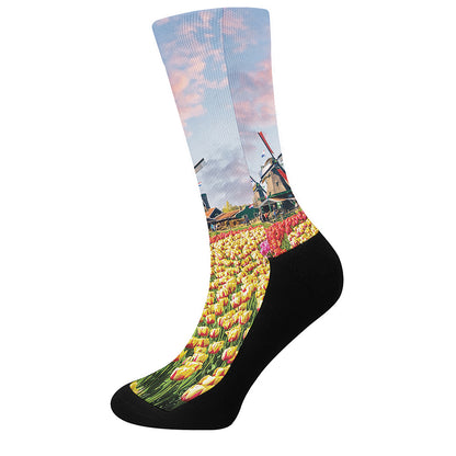 Tulip Field Print Crew Socks