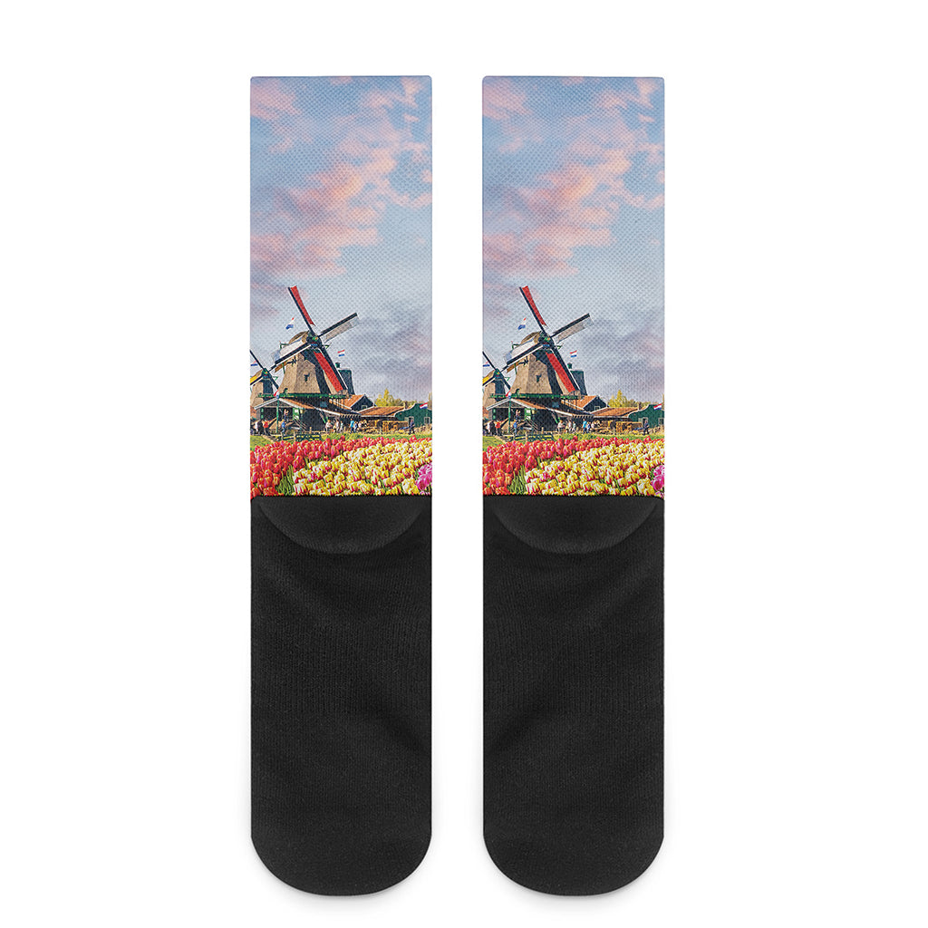 Tulip Field Print Crew Socks