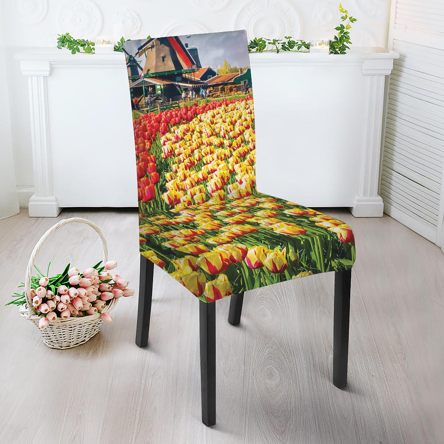 Tulip Field Print Dining Chair Slipcover