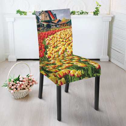 Tulip Field Print Dining Chair Slipcover
