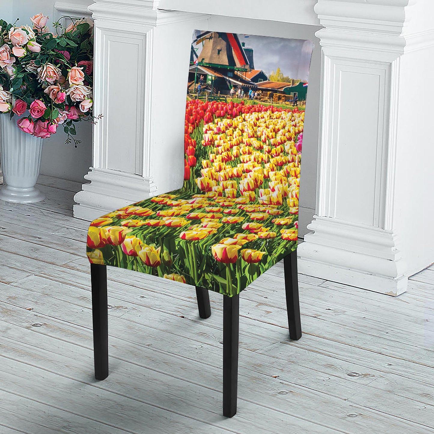 Tulip Field Print Dining Chair Slipcover