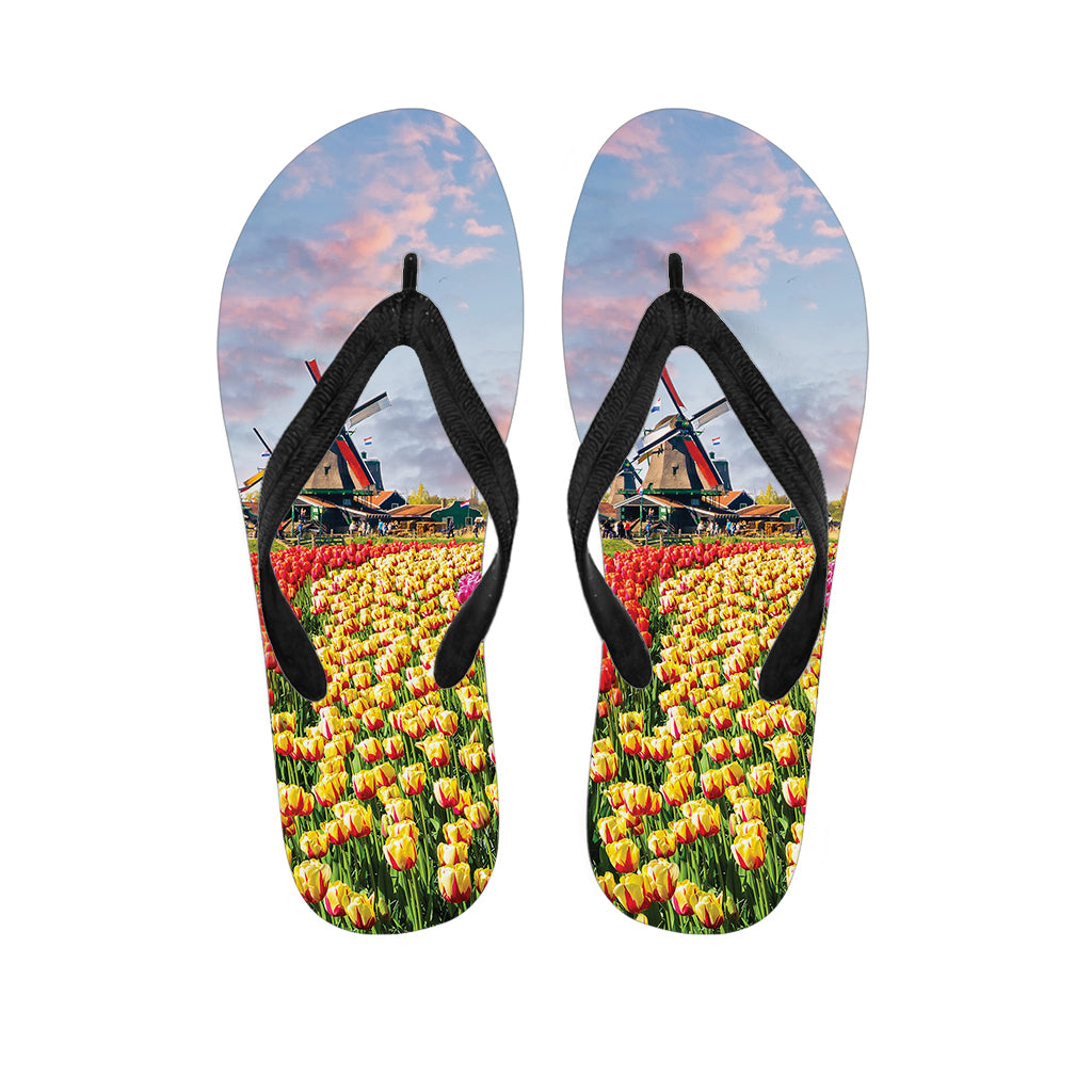 Tulip Field Print Flip Flops