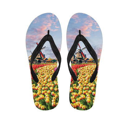 Tulip Field Print Flip Flops