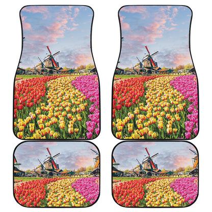 Tulip Field Print Front and Back Car Floor Mats