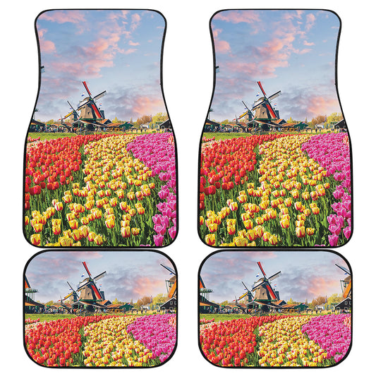 Tulip Field Print Front and Back Car Floor Mats