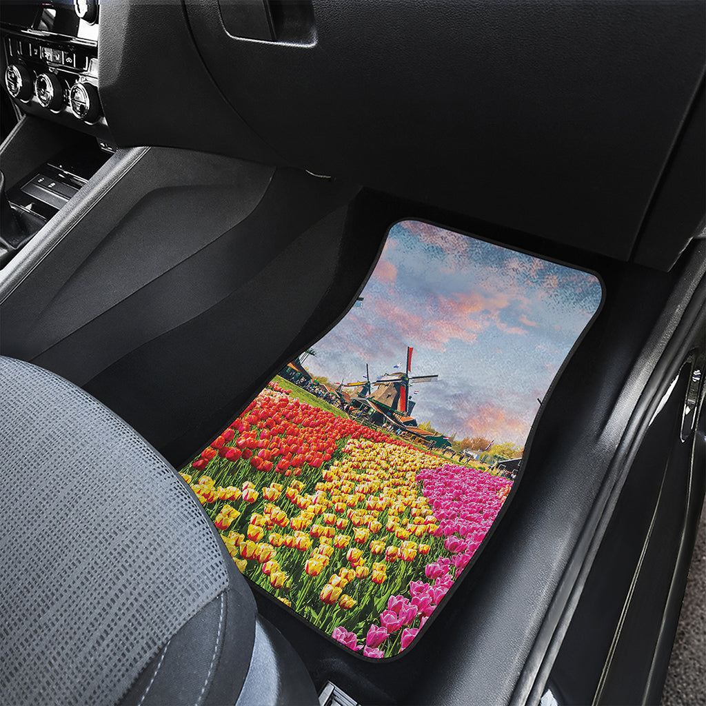 Tulip Field Print Front and Back Car Floor Mats