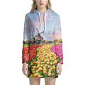 Tulip Field Print Pullover Hoodie Dress