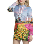 Tulip Field Print Hoodie Dress