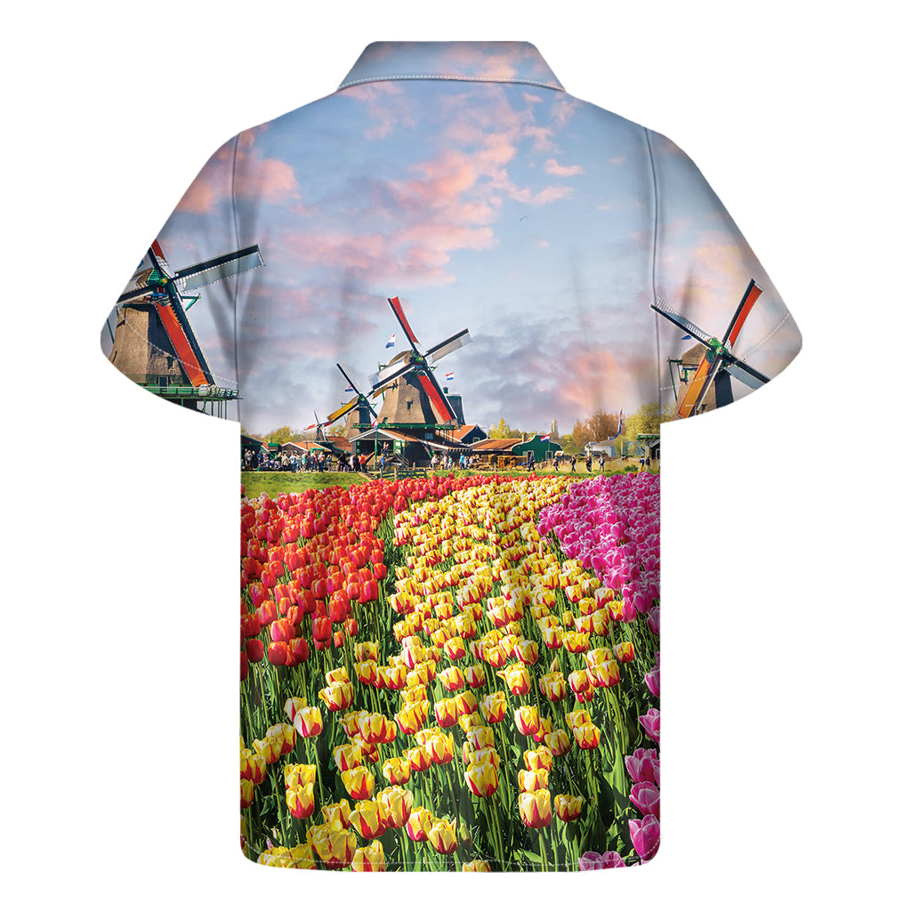 Tulip Field Print Men's Short Sleeve Shirt