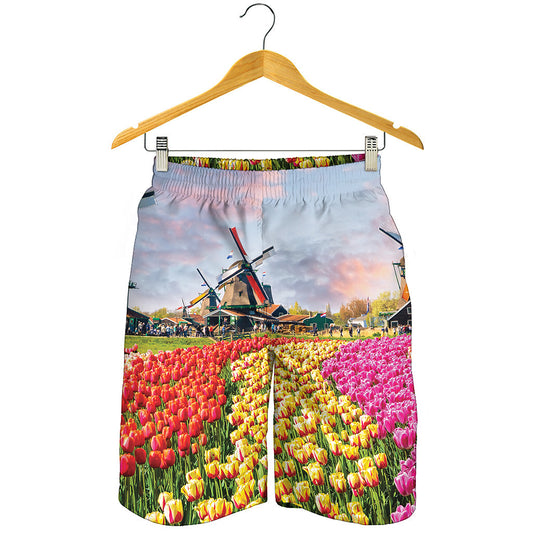 Tulip Field Print Men's Shorts