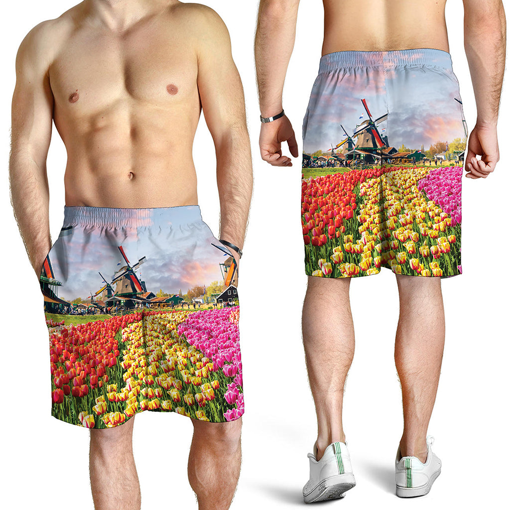 Tulip Field Print Men's Shorts
