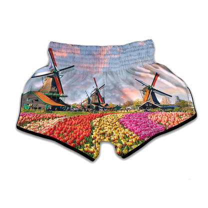 Tulip Field Print Muay Thai Boxing Shorts