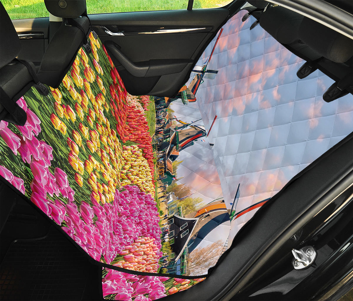 Tulip Field Print Pet Car Back Seat Cover