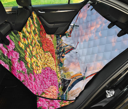 Tulip Field Print Pet Car Back Seat Cover