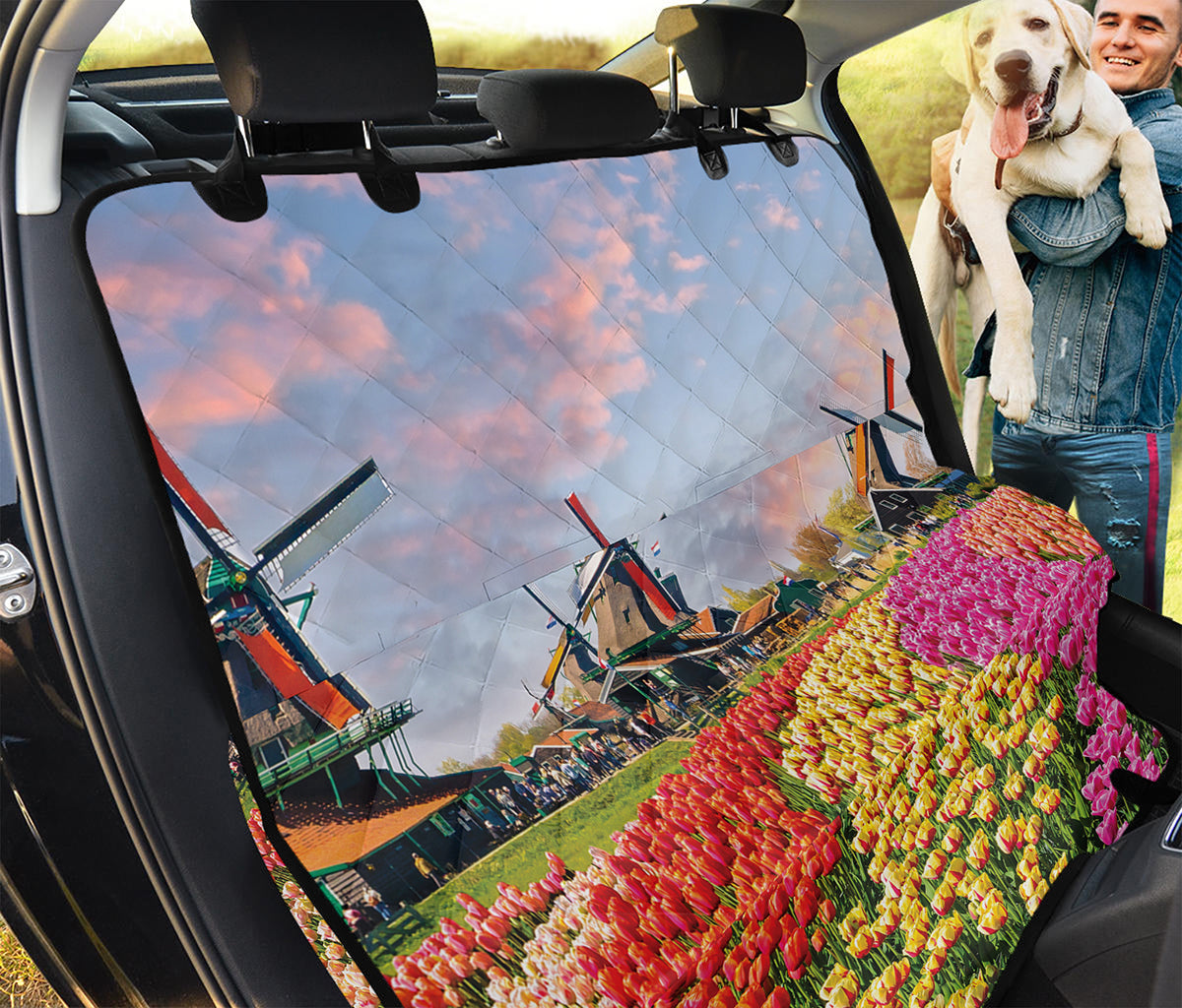 Tulip Field Print Pet Car Back Seat Cover