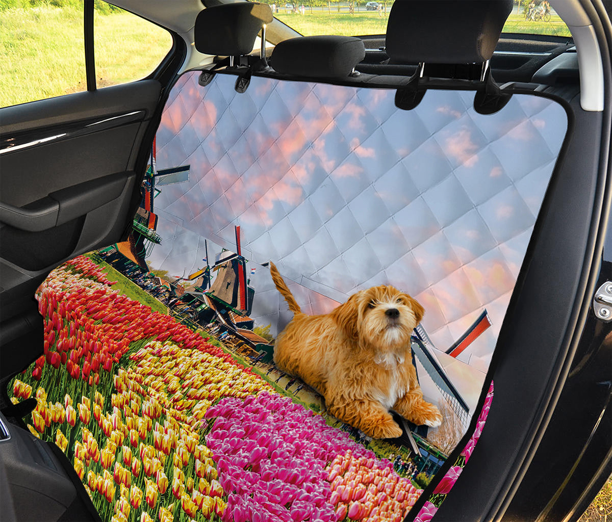Tulip Field Print Pet Car Back Seat Cover