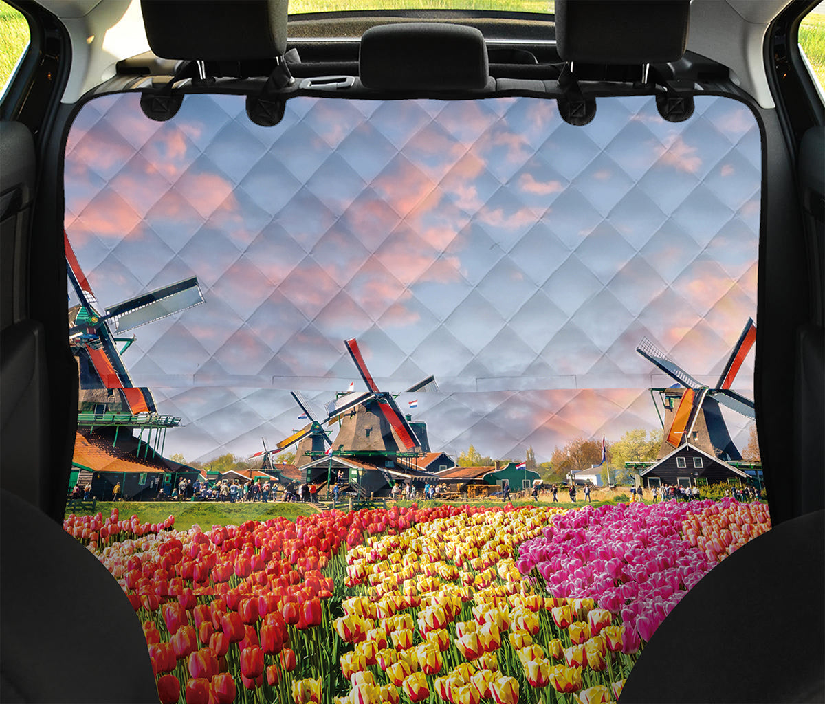 Tulip Field Print Pet Car Back Seat Cover